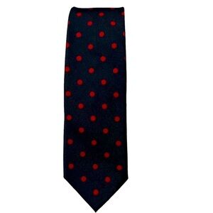 Ted Lapidus Boutique vintage Italian navy blue & red polka dot silk tie